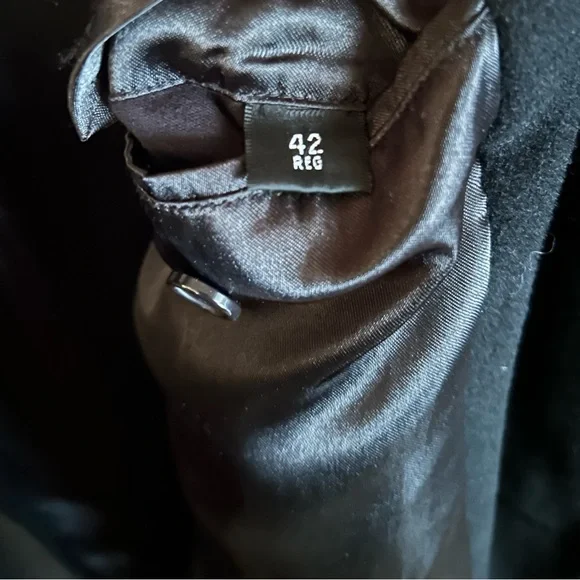 Classic Long Black Wool Men's Overcoat 42R - Picture 5 of 5